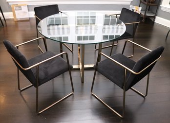 Crate And Barrel Contemporary Silverado Brass/glass Table And 4 Rouka Chairs
