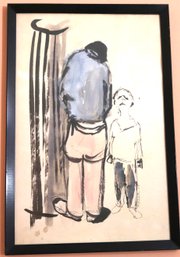 Ink Drawing On Paper With Sad Little Boy Signed And Attributed To Middleton, 1958