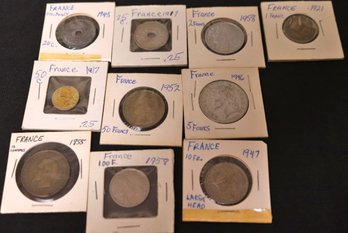 Vintage Collectible Coins From France Dates Include 1855, 1917, 1943, 1952, 1958, 1946, 1921, 1947