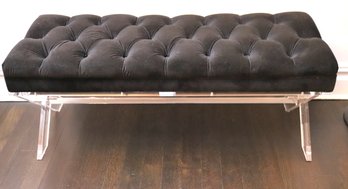 Contemporary Bedside Bench Tufted On Acrylic Base With Smooth Tufted Black Fabric