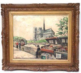 C. LeBeau Parisian Landscape Painting 1951 In A Carved Wood Frame