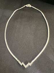 Sterling Silver V Shaped Bar Necklace Approx. 16 Inches Long With Safety Clasp