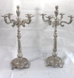 Pair Of Tall Silver Lacquered 4 Arm Candelabras 27 Tall!