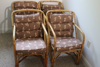 Midcentury Bamboo / Rattan Set Of 4 Armchairs With Cushions.