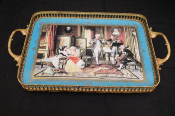 Highly Decorative Porcelain Bronze Mounted Tray With Scene Of An 18 Th C. Musical Salon