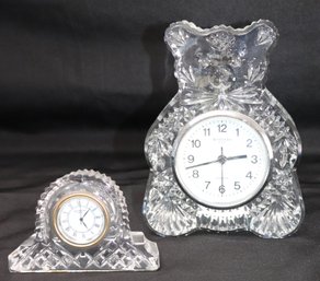 Waterford Crystal Teddy Bear Clock & Smaller Desk Clock