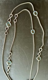 Beautiful David Yurman Sterling Necklace / Chain With 5 Faceted Blue Topaz Stones
