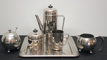 Cute Little Stainless Kettle With Sugar, Creamer And Tray