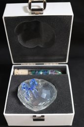 Swarovski Silver Crystal Heart Shaped Trinket Box W A Tube Filled With Colorful Swarovski Crystals