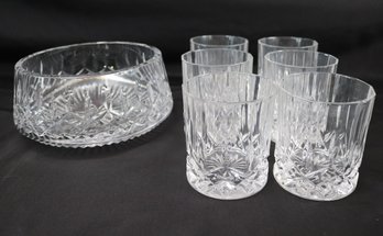 Stylish Bowl & 6 Glasses In The Style Of Waterford