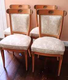 Set Of 4 Beautifully Proportioned Side Chairs With Regency Style Curved Backs & Fern Style Fabric Upholste