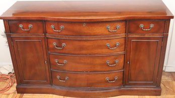 1940s Mahogany 6 Drawer Credenza Cabinet With Antique Style Brass Handles.