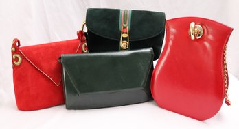 Bruno Magli, Charles Jourdan, And 2 Italian Leather Pocketbooks, In Shades Of Red And Green.