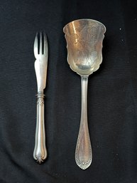 Ball Black And Co 950 Silver Scoop Spoon With Strawberry Etching Plus Christofle Sterling Fork