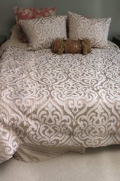 Queen Size Bedding, Set With Bed, Cover, Matching Pillows, And Floral European Accent Pillows