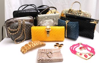 A Large Collection Of Vintage Handbags, Including Giannotti, Moskowitz, And Costume Jewelry.