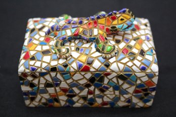 Hand Painted Barcinos Mosaic Style Trinket Box Art