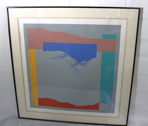 1980s Vintage Modern Abstract Screen Print In Primary Colors With Pencil Signature