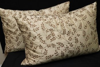 Pair Of Lovely Silk And Gold Thread Sequined Pillows With Down Filled Cushions.