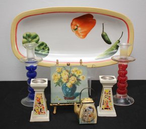 Assorted Home Dcor Includes Serving Platter, Candlesticks And More