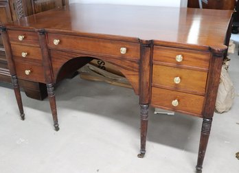 Georgian Style Mahogany Partners Desk With Fluted Legs And Brass Casters