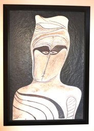 Original Lg Oil On Canvas Painting Signed And Attributed To Mihail Chemiakin Of Stylized Figure With Mask