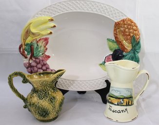 Large Fruit Bowl/platter Handmade In Italy Exclusively For Himark Includes 2 Pitchers Il Nodo Ceramiche