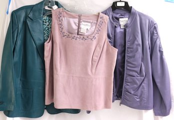 Three Retro Leather, Suede Jackets/ Blazers By Pamela McCoy And Elisabeth Size 1X