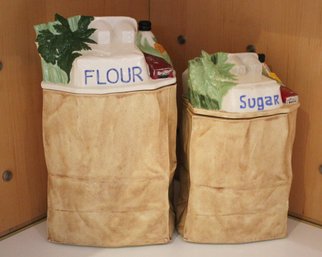 Decorative Flour And Sugar Grocery Bag Canisters, Great For Kitchen Decor