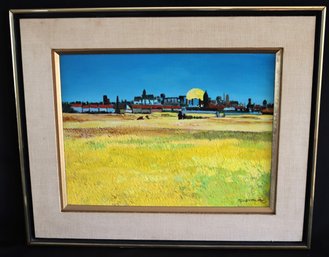 Vintage Landscape Painting Signed By The Artist In The Lower Corner In A Linen Matted Frame