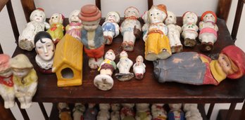 Collection Of Japanese Porcelain Bisque Miniatures And Knitted Dolls