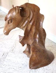 Carved Wood Sculpture Of Stylized Horse Bust Signed Pringle, 2006