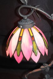 Pretty Pink Floral Slag Glass Table Lamp With Ornate Foliage Accents