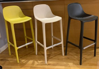 Lot Of 3 Colorful Emeco Broom High Stools, By Philippe Starck