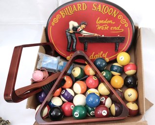 Vintage Billiards Balls With Sign