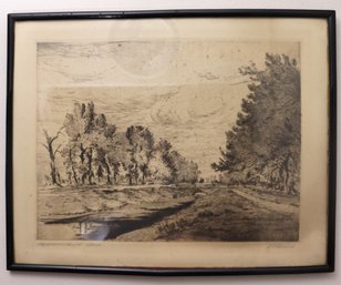 Signed Engraving Of Sepia Toned Forest Lane.