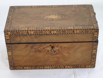 Early 19th C English Inlaid Wood Tea Caddy With Key