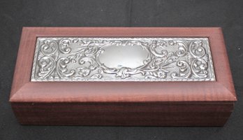 Wood Box With Engraved Sterling Top The (top Piece Needs To Be Reattached)