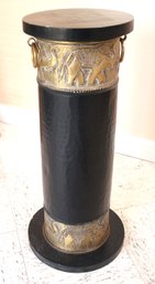 Vintage Swivel Top Display Pedestal With Metal Body Featuring Carved Elephants In Brass