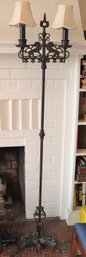 Vintage Cast Metal Floor Lamp With Lions Head Accents