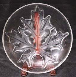 Lalique France Frosted 9- Inch Round Lead Crystal Maple Leaf Plate/ Dish