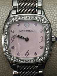 David Yurman Stainless Steel Throughbred T304-xsst Ladies Quartz 25mm Watcch With Diamond Bevel/pink Dial