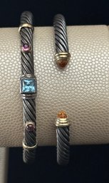 14K YG /sterling Silver David Yurman Pair Of Open Cable  Bangle Bracelets
