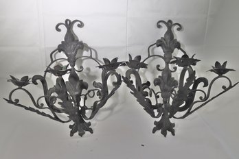 Pair Of Renaissance Foliage Style Wrought Iron Wall Sconces For Candles