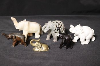 Decorative Elephant Miniatures Including Carved Stone, White Elephant From Denmark, Miniature Brass Elephant