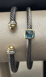 18k  YG/sterling Silver Pair Of David Yurman Open Cable Bangle Bracelets