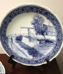 Boch Belgium Blue & White Signed Scenic Wall Plate Of Dutch Canal & Farmhouse