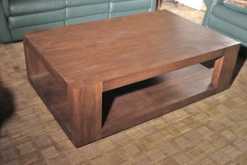 All Wood Lodge Style Rectangular Coffee Table With Bottom Shelf