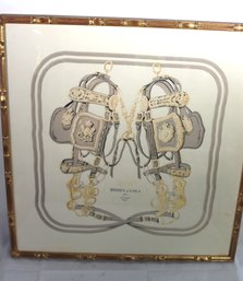 Authentic Hermes Paris Silk Scarf Brides De Gala In Giltwood Bamboo Style Frame