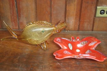 Vintage Glass Fish Decanter And Pretty Butterfly Fish 10